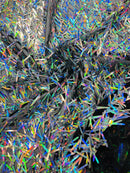Sword Shaped Sequins - Silver Iridescent - Hanging Iridescent Sequins On Mesh Fabric By Yard