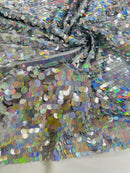 Circle Paillette Sequins - Iridescent Silver - Large Round Paillette Sequins Design Fabric By Yard