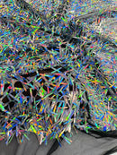 Sword Shaped Sequins - Silver Iridescent - Hanging Iridescent Sequins On Mesh Fabric By Yard