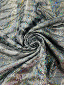 Tiger Print Spandex Fabric - Silver / Black - Mystique 4 Way Stretch Animal Print Fabric 58/60" By Yard