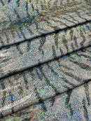 Tiger Print Spandex Fabric - Silver / Black - Mystique 4 Way Stretch Animal Print Fabric 58/60" By Yard