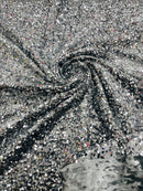 58/60" Velvet Sequins Stretch Fabric - Silver on Gray - Velvet Sequins 2 Way Stretch Sold By Yard