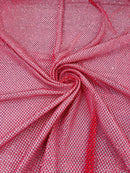 Fishnet Silver Rhinestones Fabric - Hot Pink - Spandex Fabric Fish Net with Crystal Stones by Yard
