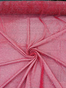 Fishnet Silver Rhinestones Fabric - Hot Pink - Spandex Fabric Fish Net with Crystal Stones by Yard