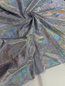 Foggy Foil Velvet Fabric - Iridescent Silver on Lilac - Oil Slick 4 Way Stretch Foil Velvet Fabric By Yard