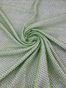 Fishnet Silver Rhinestones Fabric - Lime Green - Spandex Fabric Fish Net with Crystal Stones by Yard