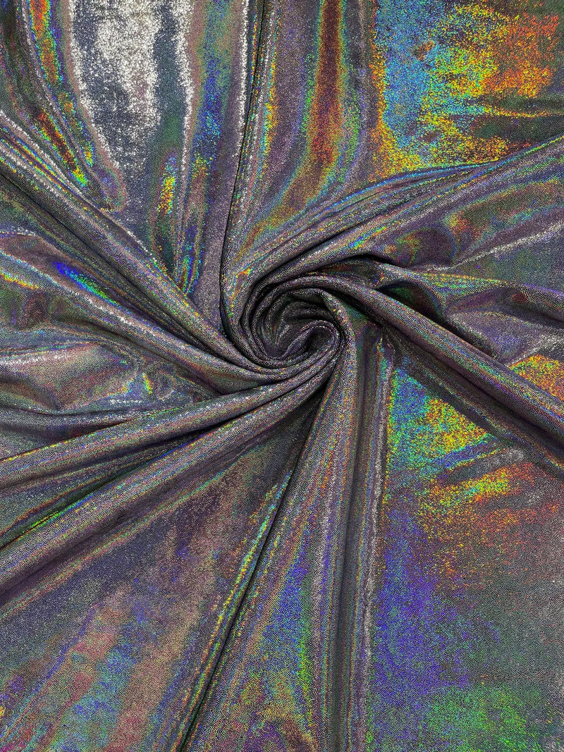 Foggy Foil Velvet Fabric - Iridescent Silver on Purple - Oil Slick 4 Way Stretch Foil Velvet Fabric By Yard