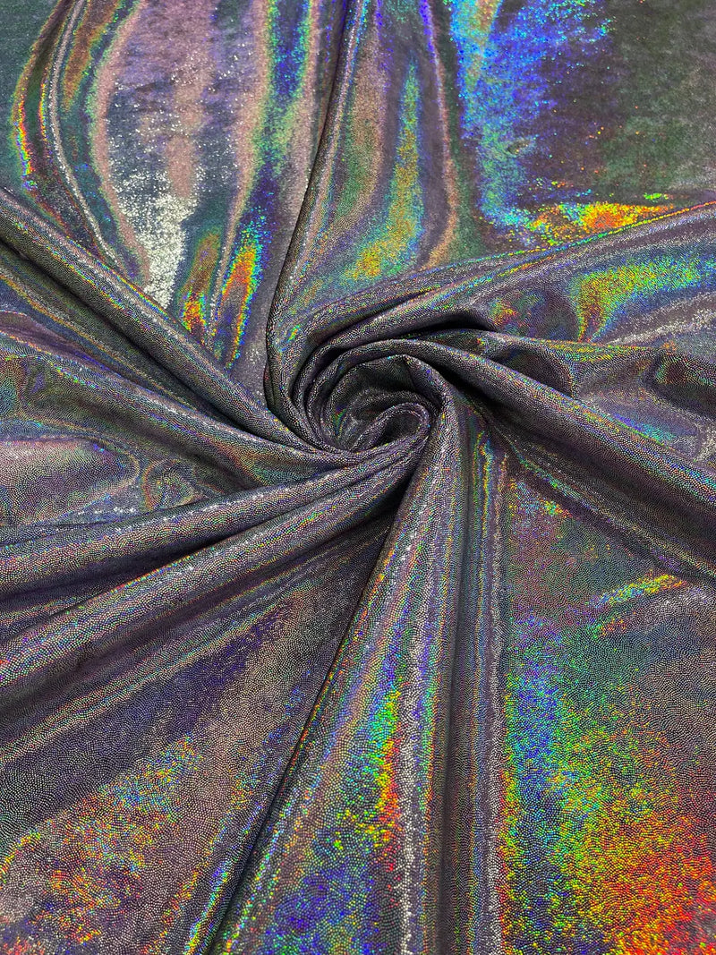 Foggy Foil Velvet Fabric - Iridescent Silver on Purple - Oil Slick 4 Way Stretch Foil Velvet Fabric By Yard