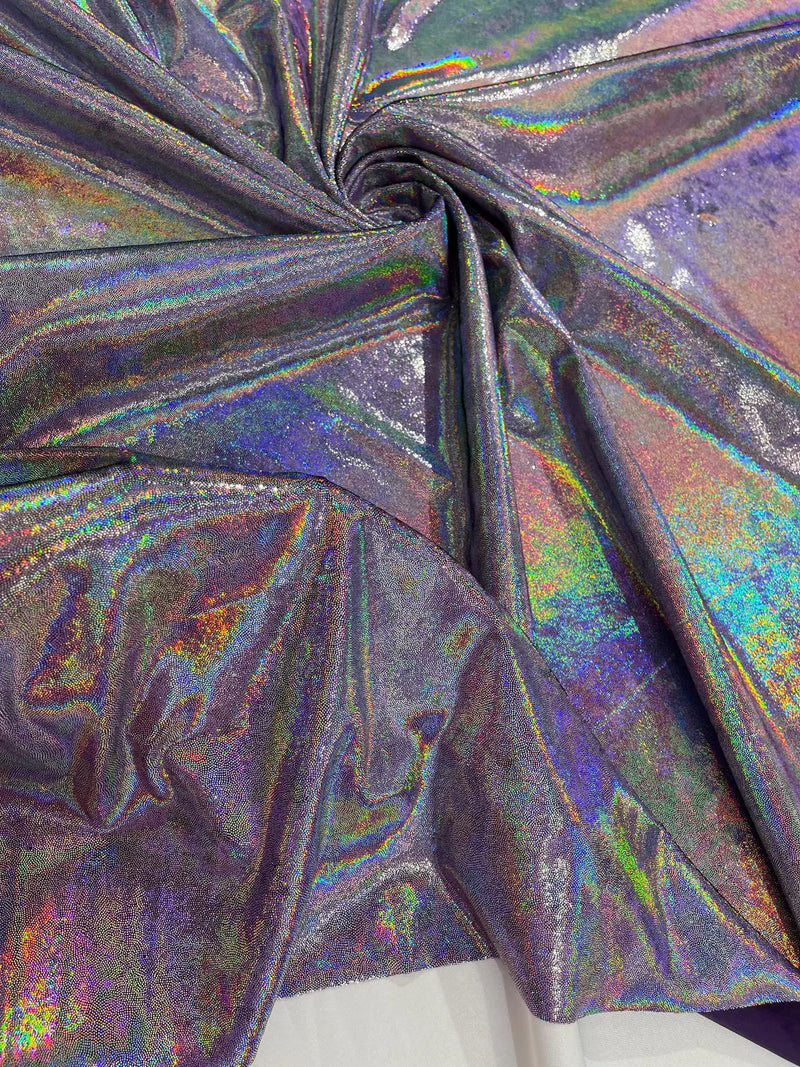 Foggy Foil Velvet Fabric - Iridescent Silver on Purple - Oil Slick 4 Way Stretch Foil Velvet Fabric By Yard