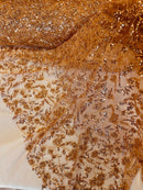 Floral Plant Bead Design - Skin / Rose - Beaded Flower Plants Embroidered  Sequins Fabric By Yard