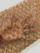 Diamond Design Glitter Fabric - Skin - Triangle Shiny Glitter Mesh with Flower Decor by Yard