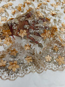 Big Flower 3D Glitter Fabric - Skin - Embroidered Floral Sequins Design Fabric by Yard