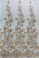 Big Flower 3D Glitter Fabric - Skin - Embroidered Floral Sequins Design Fabric by Yard