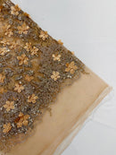 Big Flower 3D Glitter Fabric - Skin - Embroidered Floral Sequins Design Fabric by Yard