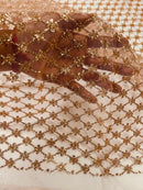 Diamond Design Glitter Fabric - Skin - Triangle Shiny Glitter Mesh with Flower Decor by Yard