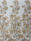 Big Flower 3D Glitter Fabric - Skin - Embroidered Floral Sequins Design Fabric by Yard