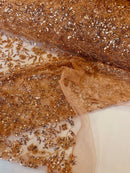 Floral Plant Bead Design - Skin / Rose - Beaded Flower Plants Embroidered  Sequins Fabric By Yard