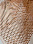 Diamond Design Glitter Fabric - Skin - Triangle Shiny Glitter Mesh with Flower Decor by Yard