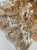 Big Flower 3D Glitter Fabric - Skin - Embroidered Floral Sequins Design Fabric by Yard