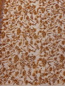 Floral Plant Bead Design - Skin / Rose - Beaded Flower Plants Embroidered  Sequins Fabric By Yard