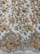 Big Flower 3D Glitter Fabric - Skin - Embroidered Floral Sequins Design Fabric by Yard