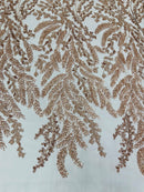 Leaf Pattern Sequins Fabric - Skin Rose - Natural Leaf Beads and Sequins Lace Fabric by the yard