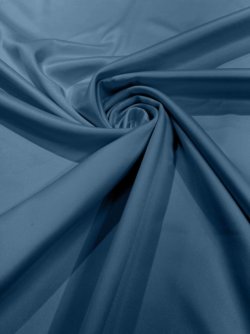 Matte L'Amour Stretch Satin - Steel Blue - Stretch Satin Fabric For Bridal, Prom Dress Sold By Yard