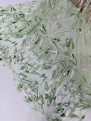 Sage Beaded Fabric By The Yard, Luxury Geometric Design Beads and Sequins (Copy)