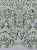 Sage Beaded Fabric By The Yard, Luxury Geometric Design Beads and Sequins (Copy)