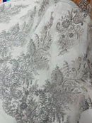 Silver Silver Rhinestones Glitter Fabric on a Mesh by the Yard | Quinceañera Design Glitter Rhinestones on Mesh Fabric Prom Dress