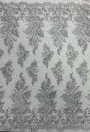 Silver Silver Rhinestones Glitter Fabric on a Mesh by the Yard | Quinceañera Design Glitter Rhinestones on Mesh Fabric Prom Dress