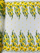 Sunflower Lace 3D Fabric - White Mesh Sunflower Lace Design Fabrics Sold By Yard