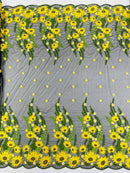 Sunflower Lace 3D Fabric - Black Mesh Sunflower Lace Design Fabrics Sold By Yard