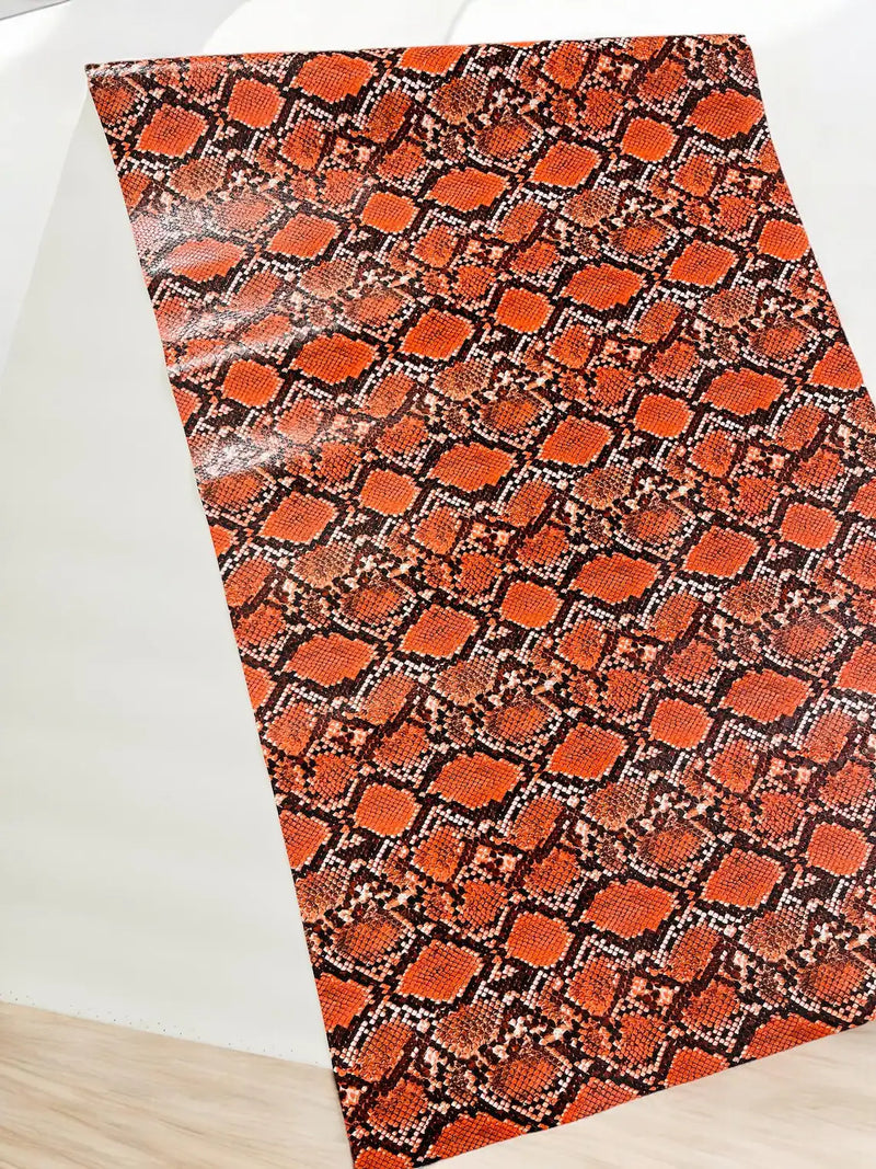 Python Snake Print Vinyl Fabric - Tangerine -  Faux Animal Snake Print Vinyl Fabric Sold by Yard