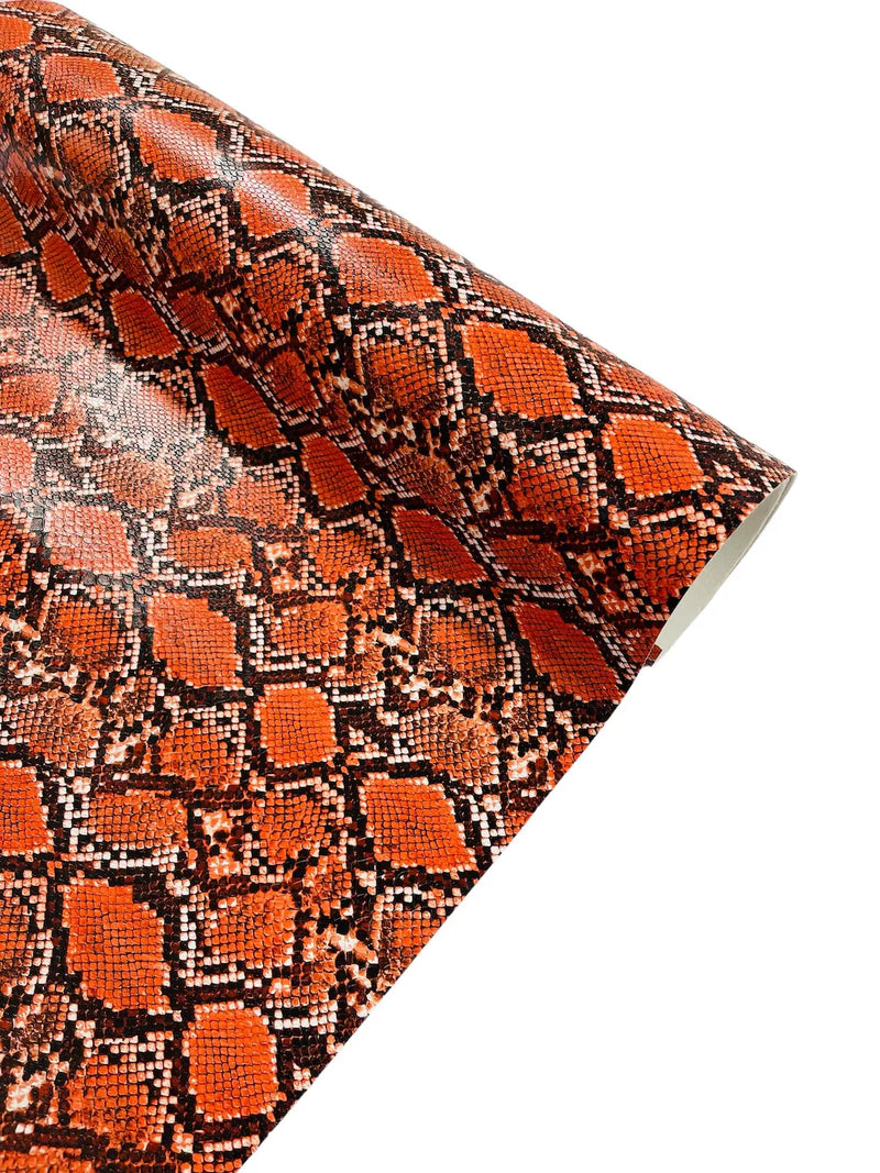 Python Snake Print Vinyl Fabric - Tangerine -  Faux Animal Snake Print Vinyl Fabric Sold by Yard