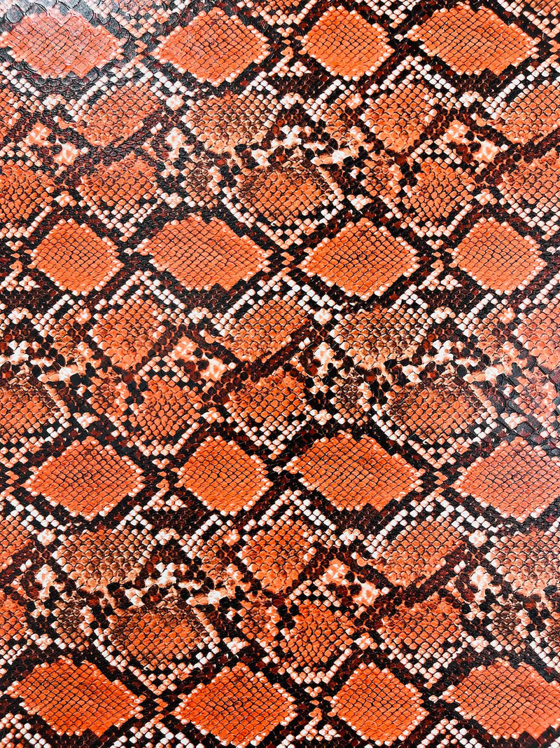 Python Snake Print Vinyl Fabric - Tangerine -  Faux Animal Snake Print Vinyl Fabric Sold by Yard