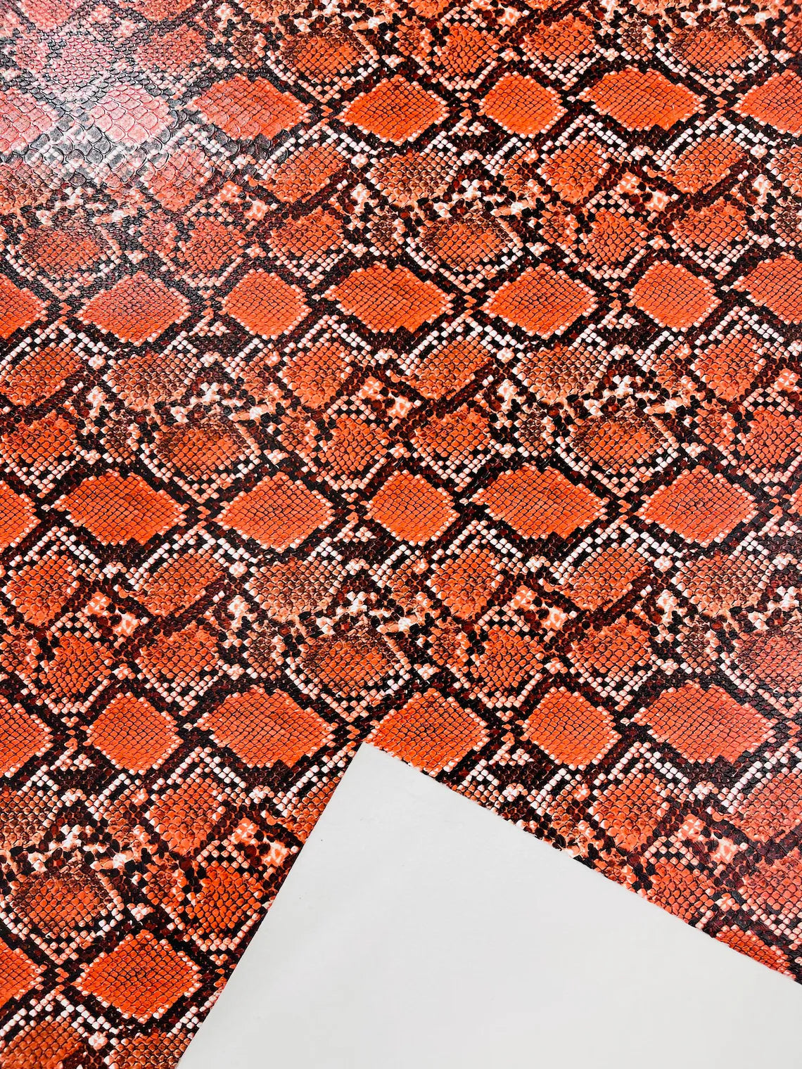 Python Snake Print Vinyl Fabric - Tangerine - Faux Animal Snake Print