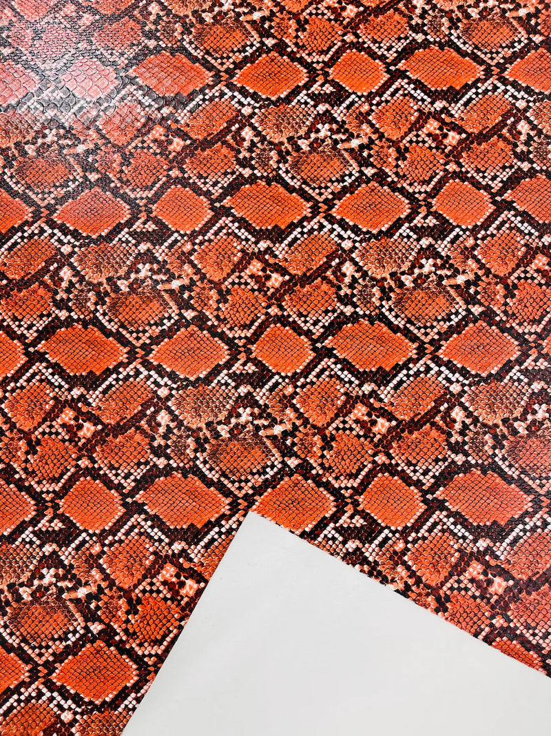 Python Snake Print Vinyl Fabric - Tangerine -  Faux Animal Snake Print Vinyl Fabric Sold by Yard