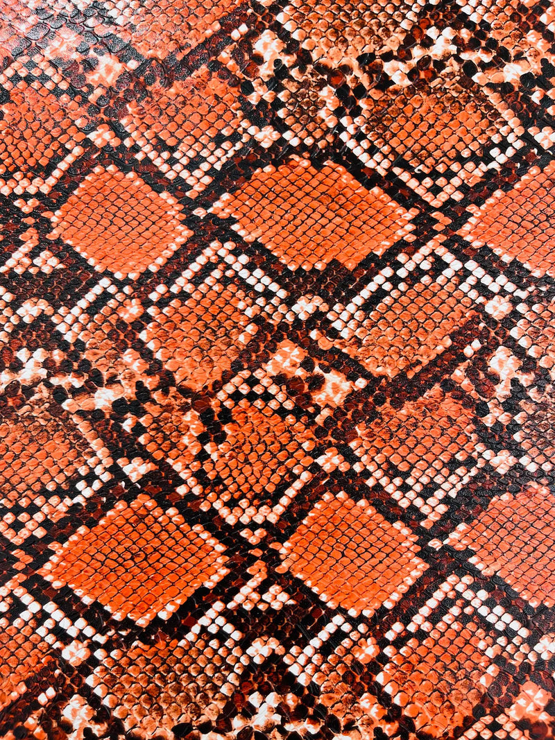 Python Snake Print Vinyl Fabric - Tangerine -  Faux Animal Snake Print Vinyl Fabric Sold by Yard