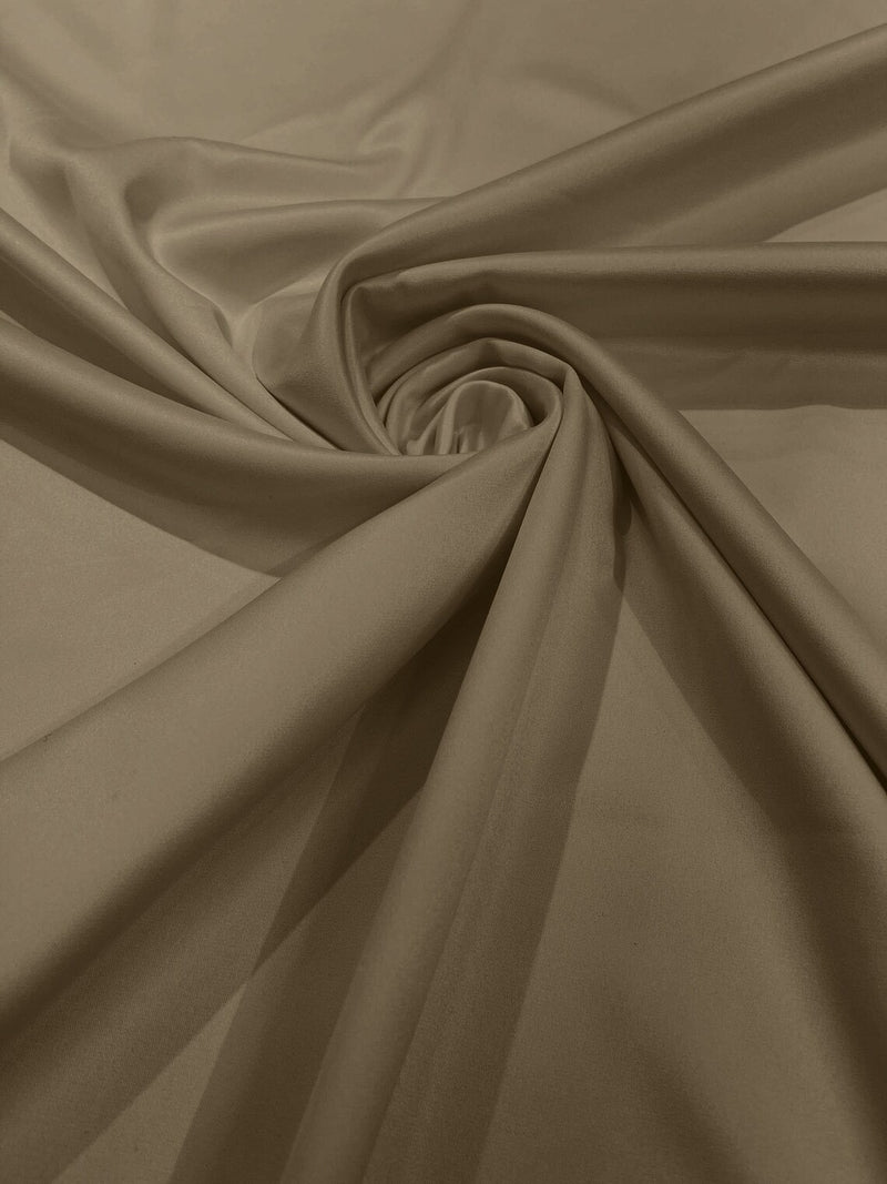 Matte L'Amour Stretch Satin - Taupe - Stretch Satin Fabric For Bridal, Prom Dress Sold By Yard