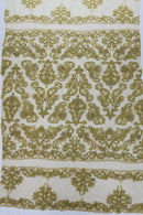 My Lady Beaded Fabric - Taupe - Damask Beaded Sequins Embroidered Fabric By Yard