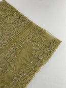 My Lady Beaded Fabric - Taupe - Damask Beaded Sequins Embroidered Fabric By Yard