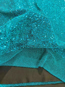 Lurex Stretch Fabric - Teal Green - Shiny Metallic 4 Way Stretch Sequins Lurex Spandex Fabric by Yard