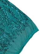 Mermaid Design Fabric - Teal Green - 4 Way Stretch Sequins Fabric on Lace Mesh Sold By Yard