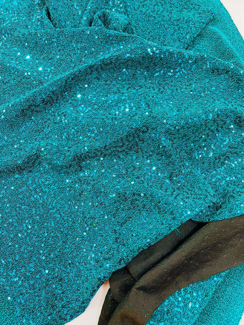 Lurex Stretch Fabric - Teal Green - Shiny Metallic 4 Way Stretch Sequins Lurex Spandex Fabric by Yard