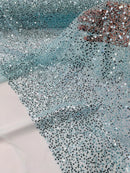 Beaded Sequins Pearl Fabric - Tiffany Blue - Embroidered Pearl Beads and Sequins on Lace By Yard