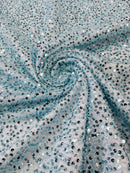 Beaded Sequins Pearl Fabric - Tiffany Blue - Embroidered Pearl Beads and Sequins on Lace By Yard