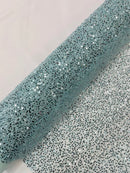 Beaded Sequins Pearl Fabric - Tiffany Blue - Embroidered Pearl Beads and Sequins on Lace By Yard