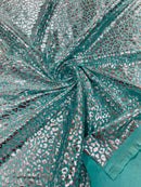 Cheetah Print Spandex Fabric - Tiffany / Silver -  4 Way Stretch Foil Spandex Fabric By Yard