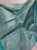 Cheetah Print Spandex Fabric - Tiffany / Silver -  4 Way Stretch Foil Spandex Fabric By Yard